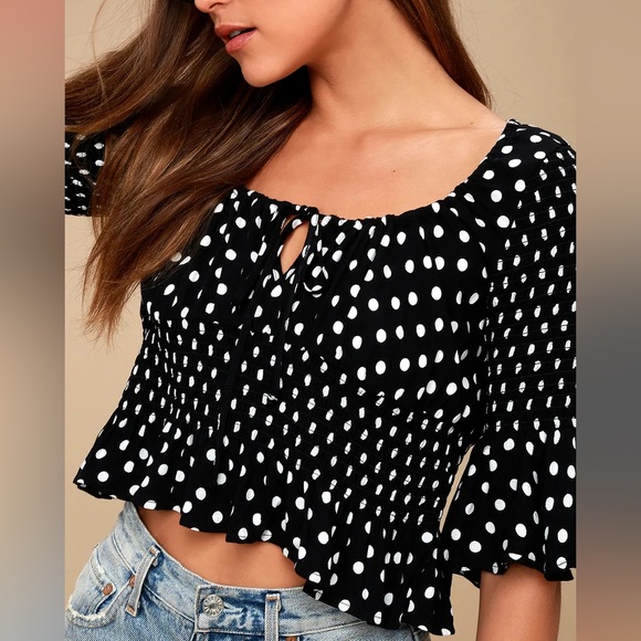 Free People A Bit of Something Sweet Black and White Polka Dot Top Sz XS - Picture 4 of 13